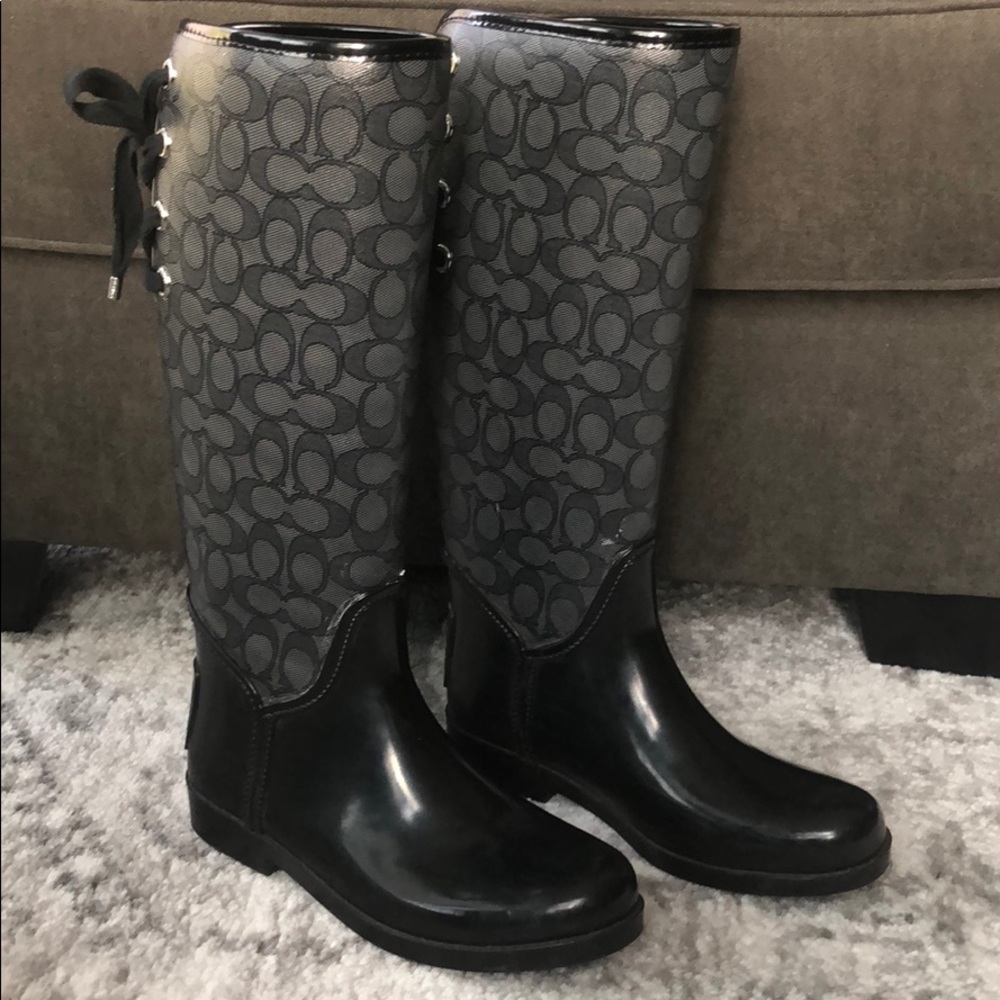 COACH Signature Tristee designer rainboots black